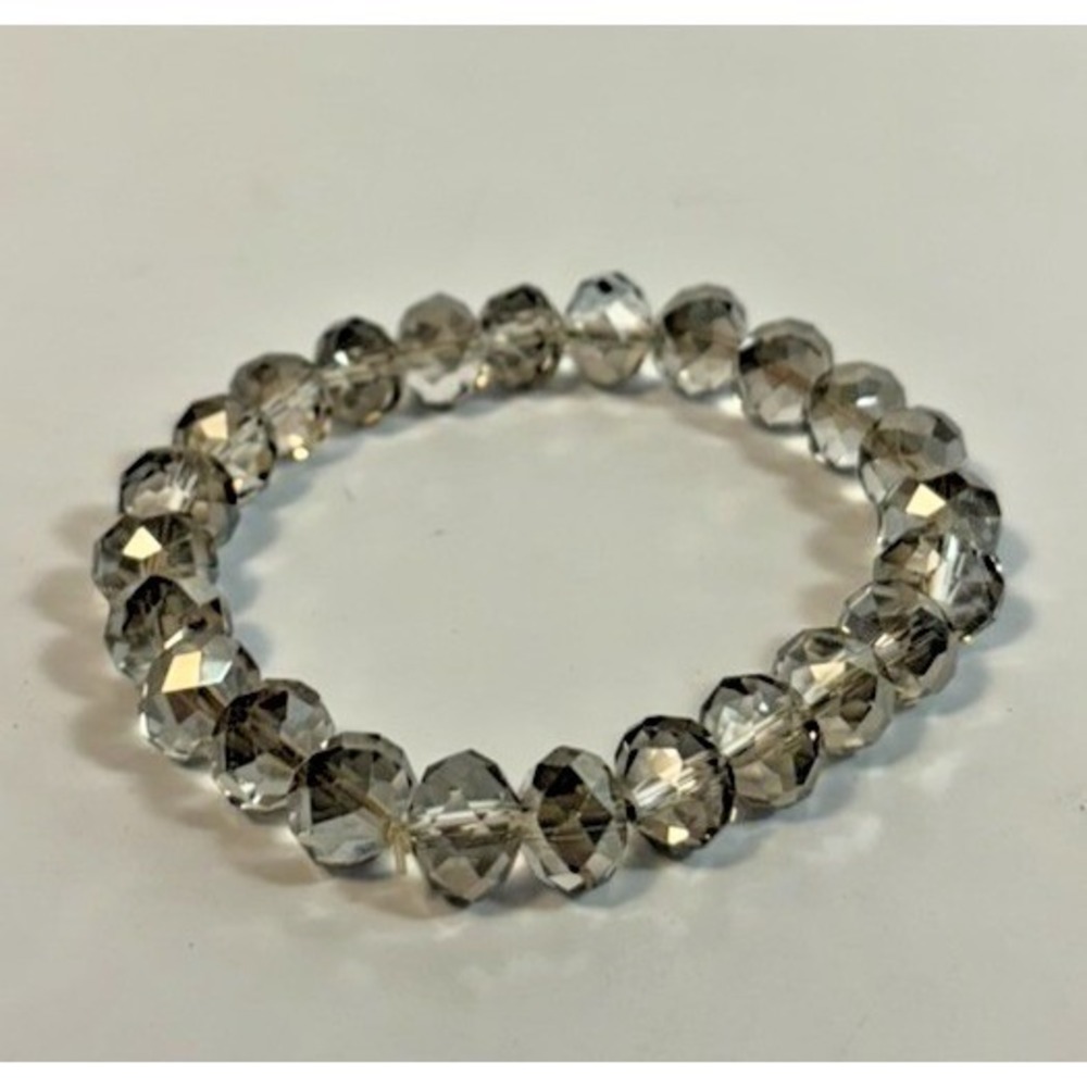 Faceted Beaded Stretch Bracelet Smoky Grey Cut Glass Heavy Elegant